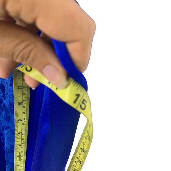 Vintage 70s Val Mode Blue Lace Full Length Spaghetti Strap Nightgown Medium - Picture 7 of 13